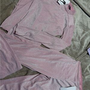 Naked Wardrobe Sparkling Glow Up Pink Leggings Set